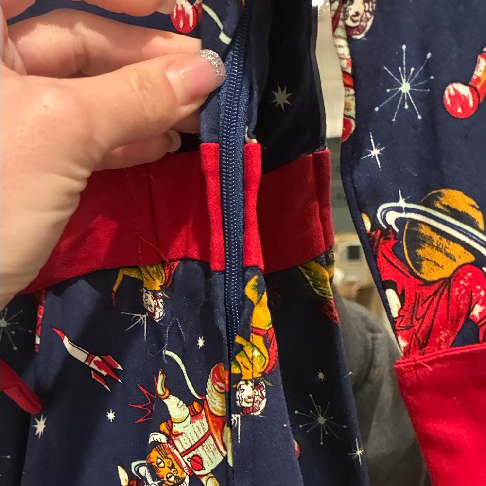Banned retro pinup style space themed Red Collar and Belt dress XS - Picture 9 of 11